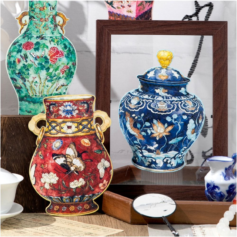 Chinese Style Porcelain PET Stickers 3 sheets 4 designs - ViktaShop