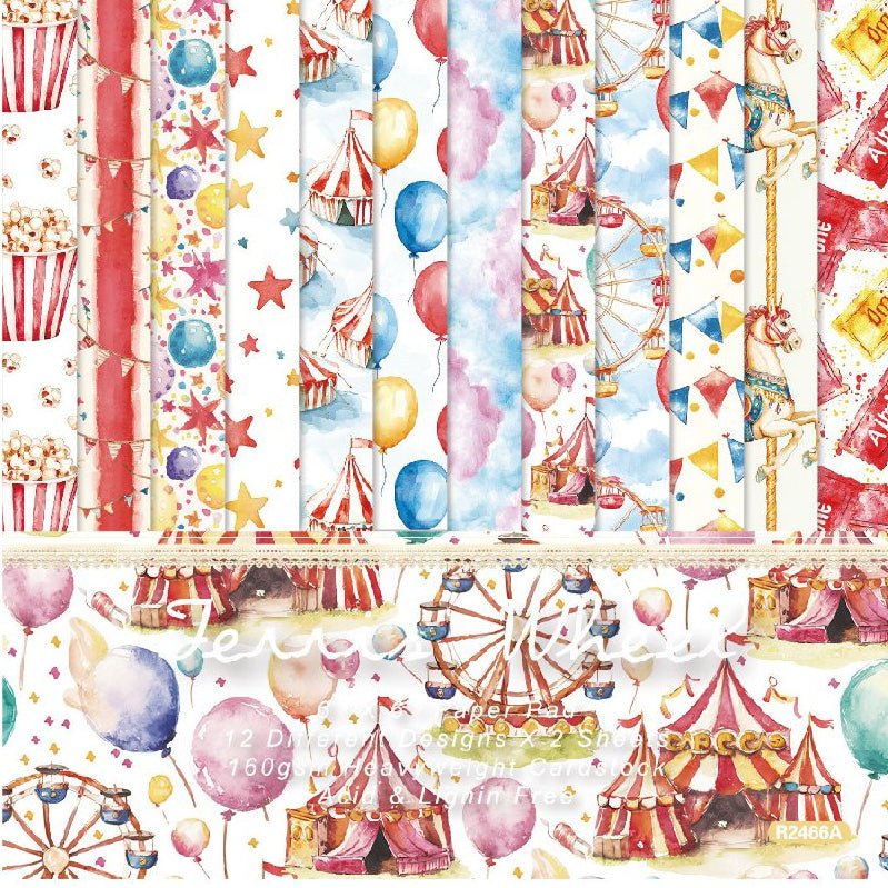 Circus series material paper 24 Sheets 15cm x 15cm - ViktaShop