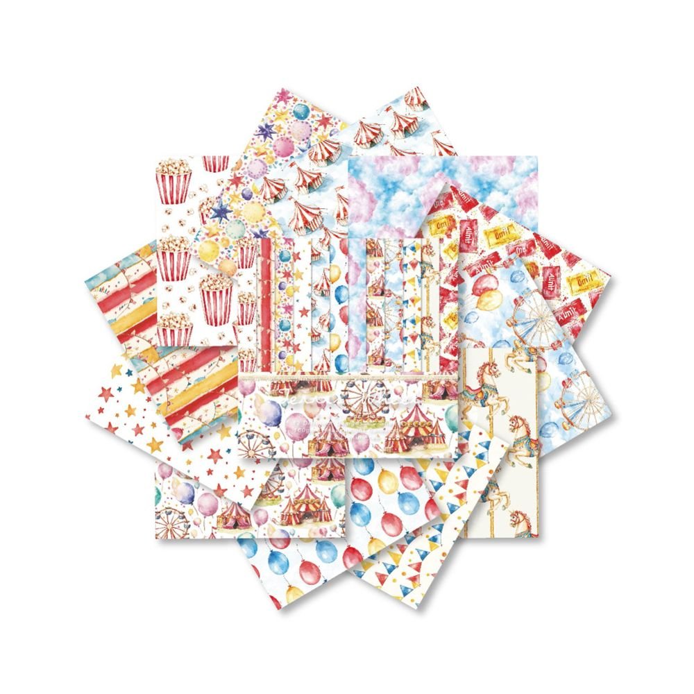 Circus series material paper 24 Sheets 15cm x 15cm - ViktaShop
