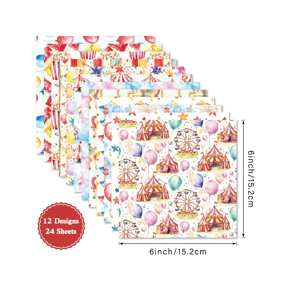 Circus series material paper 24 Sheets 15cm x 15cm - ViktaShop