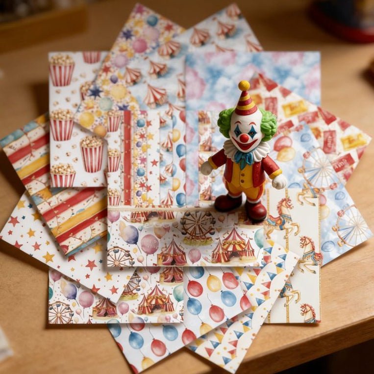 Circus series material paper 24 Sheets 15cm x 15cm - ViktaShop