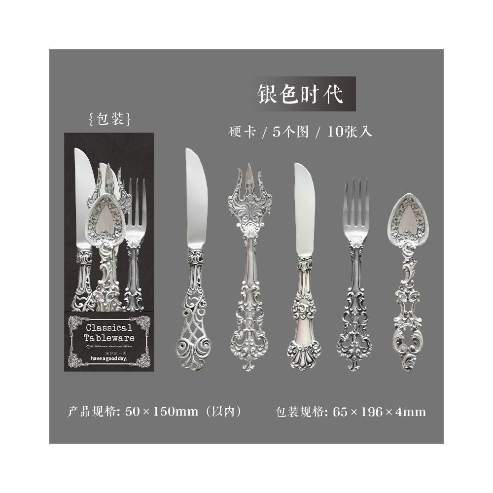 Classic Tableware Retro Hard Card Stickers 6 Styles 10 Pcs - ViktaShop