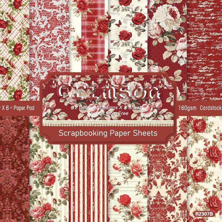 Crimson flower series material paper 24 Sheets 15cm x 15cm - ViktaShop