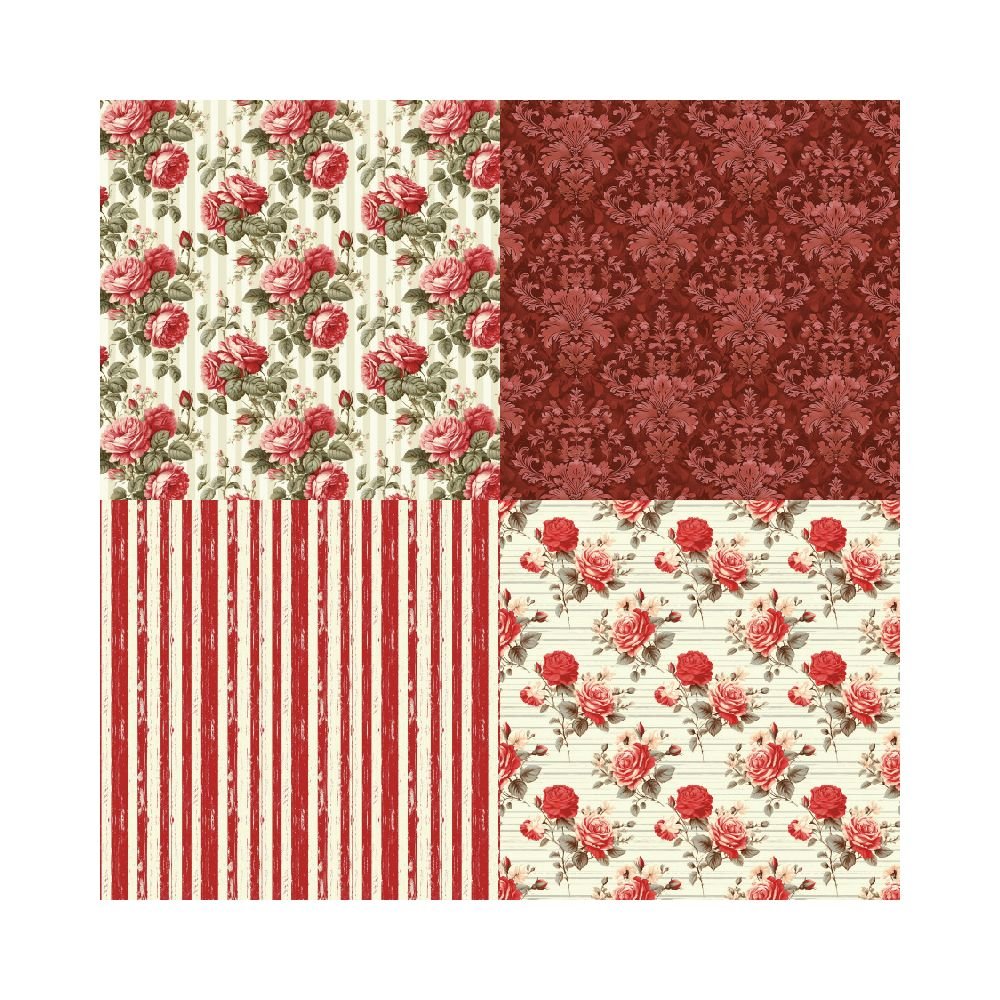 Crimson flower series material paper 24 Sheets 15cm x 15cm - ViktaShop