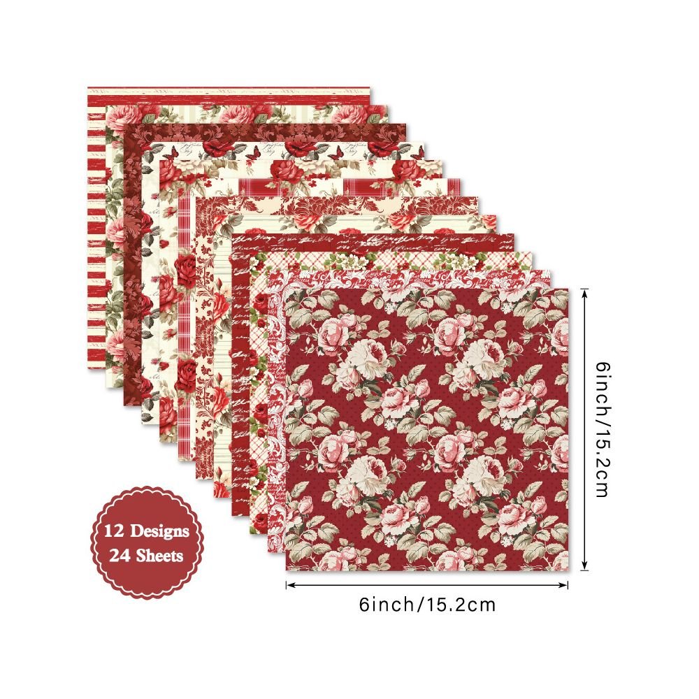Crimson flower series material paper 24 Sheets 15cm x 15cm - ViktaShop