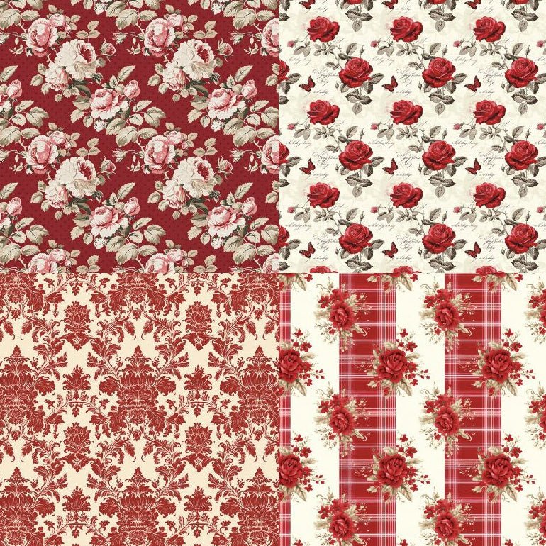 Crimson flower series material paper 24 Sheets 15cm x 15cm - ViktaShop
