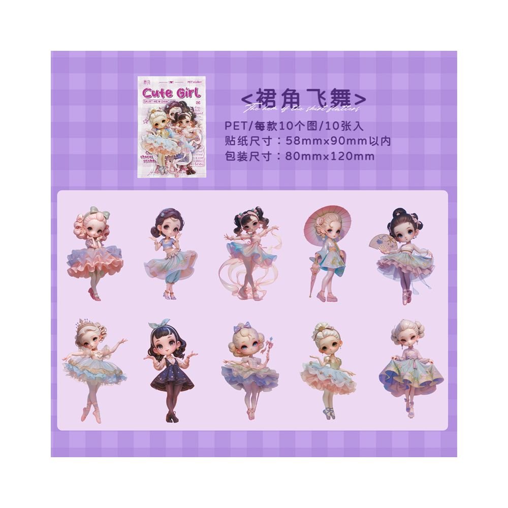 Cute Girl Series PET Sticker Pack 6 Designs 10 Pcs - ViktaShop