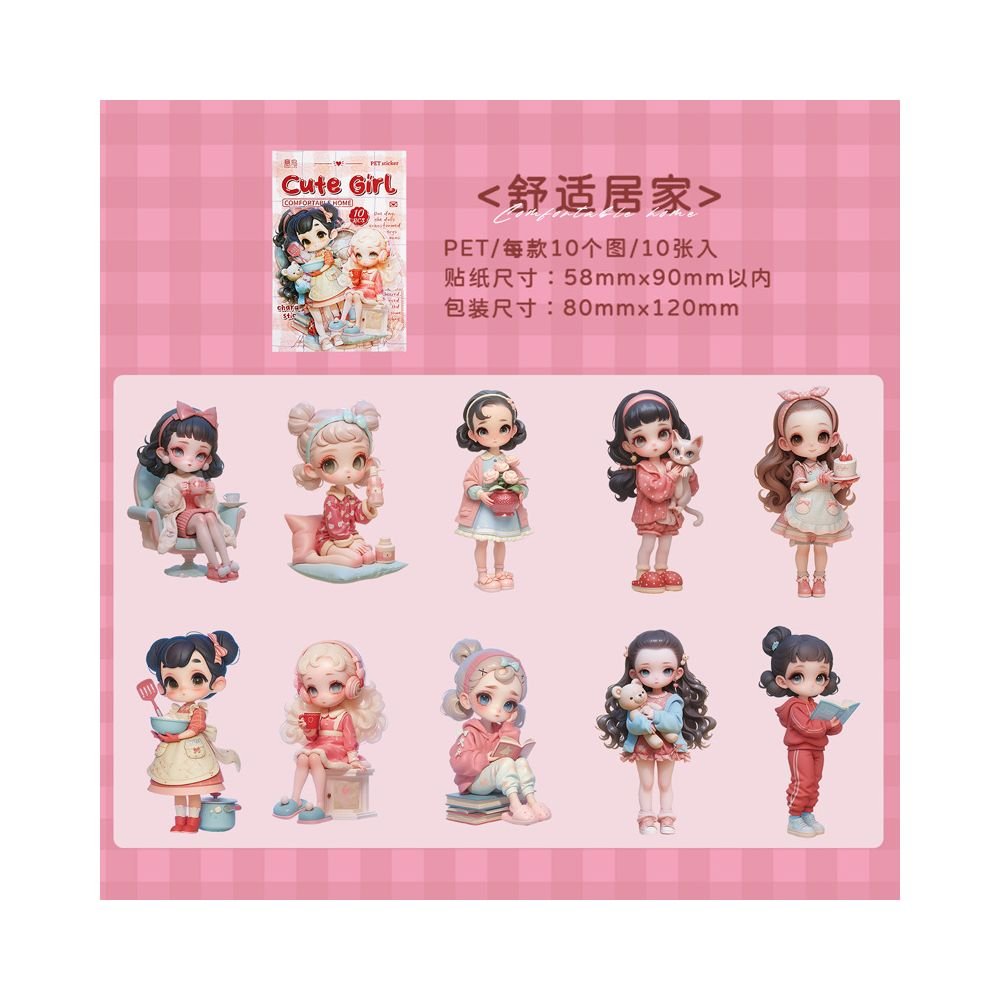 Cute Girl Series PET Sticker Pack 6 Designs 10 Pcs - ViktaShop
