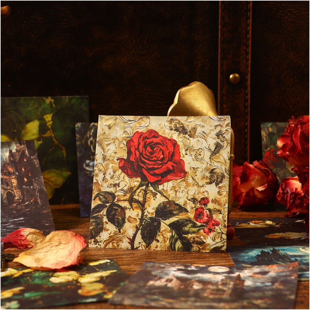 Dark Retro Style Floral Material Paper 30 sheets 8cm x 8cm - ViktaShop