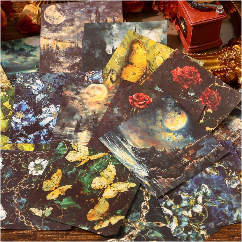Dark Retro Style Floral Material Paper 30 sheets 8cm x 8cm - ViktaShop