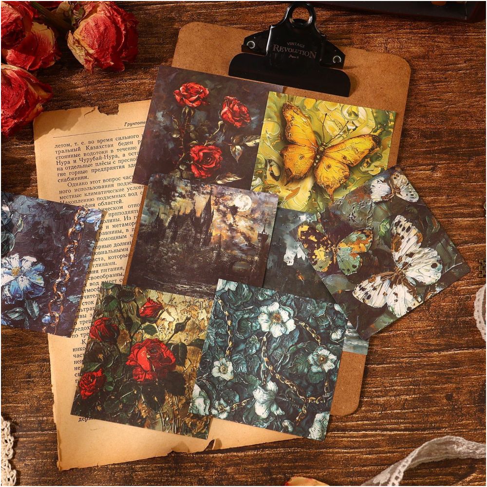 Dark Retro Style Floral Material Paper 30 sheets 8cm x 8cm - ViktaShop