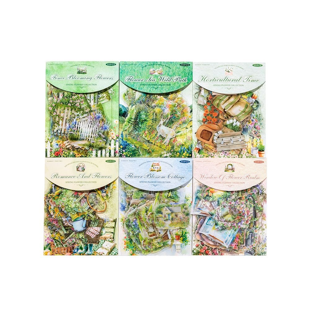 Diary Series Floral and Pastoral PET Stickers 6 Designs 40 Sheets - ViktaShop