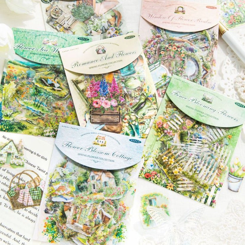 Diary Series Floral and Pastoral PET Stickers 6 Designs 40 Sheets - ViktaShop