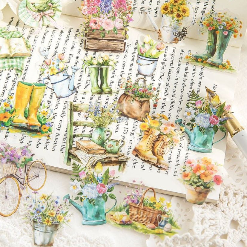 Diary Series Floral and Pastoral PET Stickers 6 Designs 40 Sheets - ViktaShop