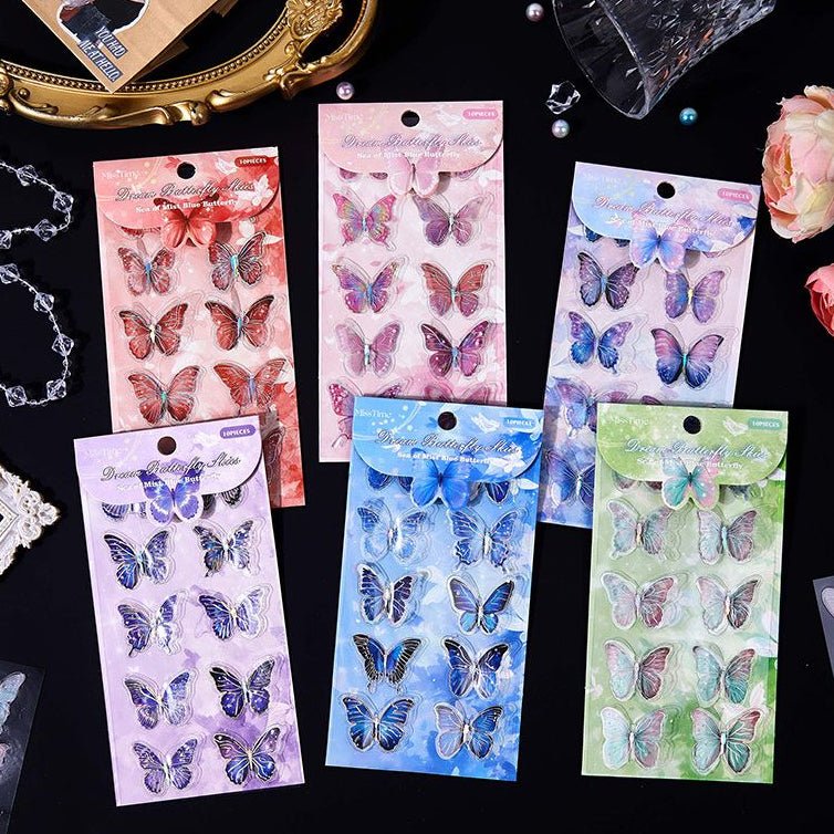 Dream Butterfly Whisper Series 3D PET Stickers 6 Designs 10 Pcs - ViktaShop