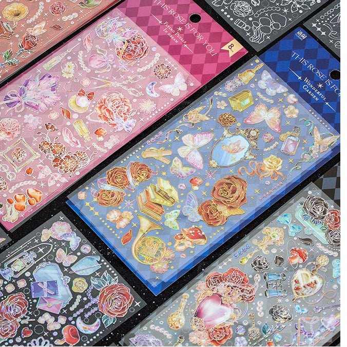 Dreamy Rose Garden Series Butterfly and Flower PET Stickers 4 designs 8 Pcs - ViktaShop