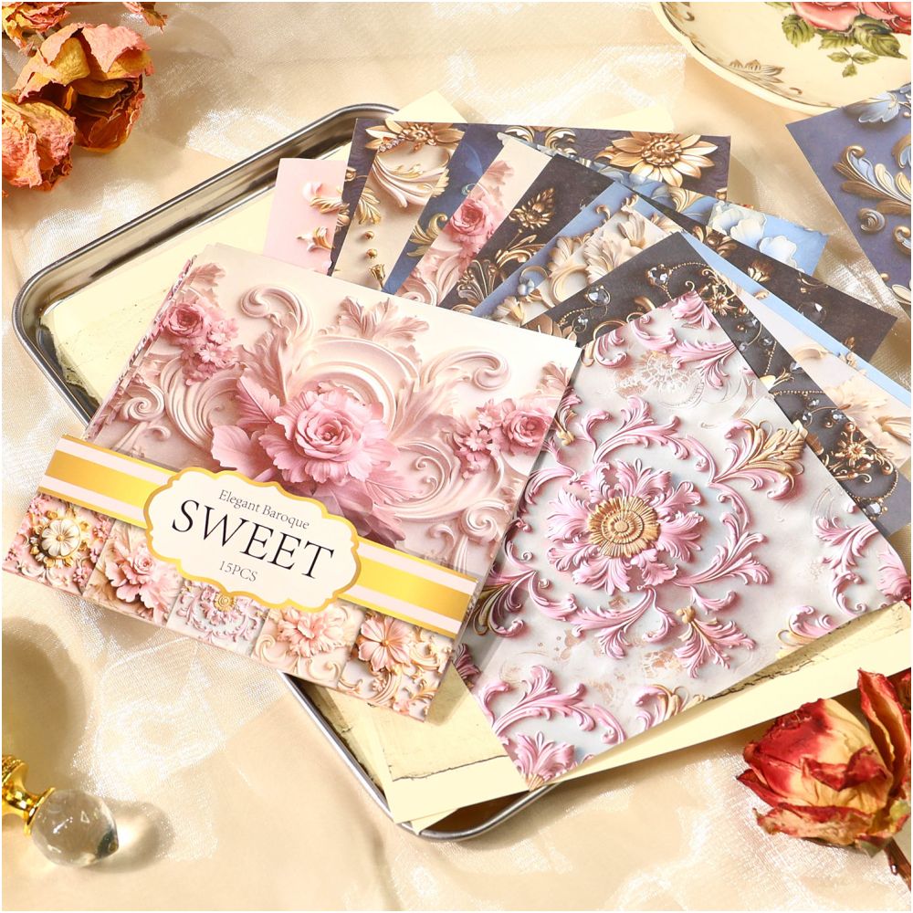 Elegant Baroque Series Retro Material Paper 15 Sheets 12cm x 12cm - ViktaShop