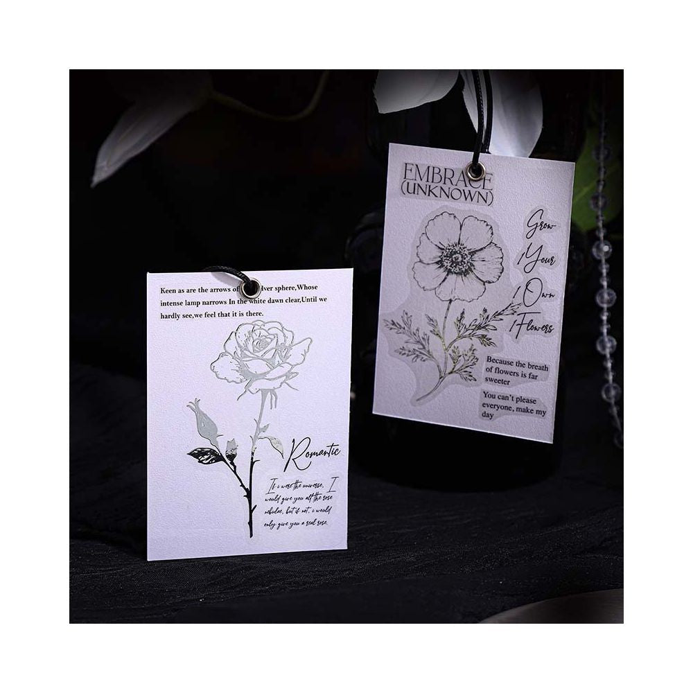 Elegant Floral Series Silver PET Stickers 6 Styles 10 Pcs - ViktaShop