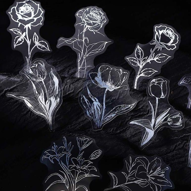 Elegant Floral Series Silver PET Stickers 6 Styles 10 Pcs - ViktaShop
