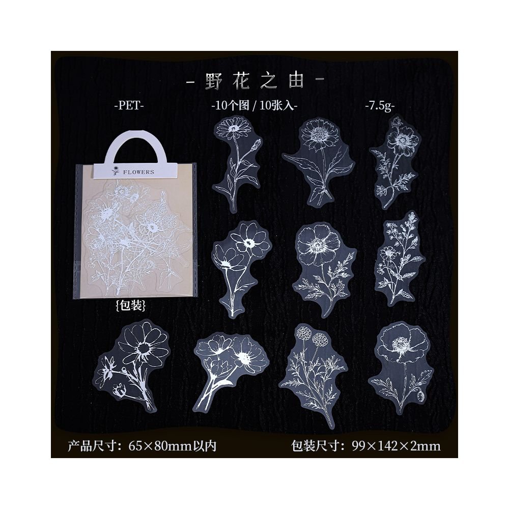 Elegant Floral Series Silver PET Stickers 6 Styles 10 Pcs - ViktaShop