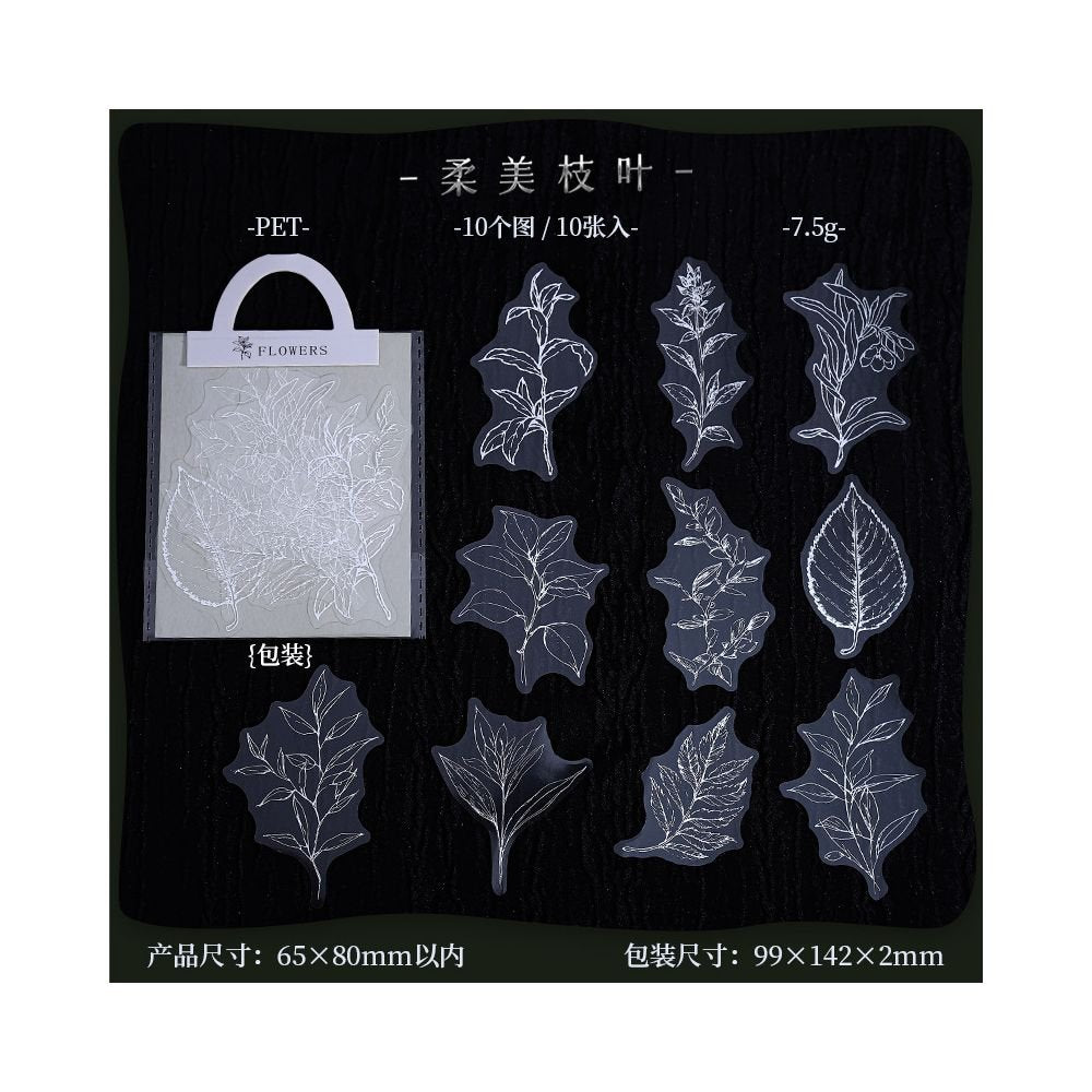 Elegant Floral Series Silver PET Stickers 6 Styles 10 Pcs - ViktaShop