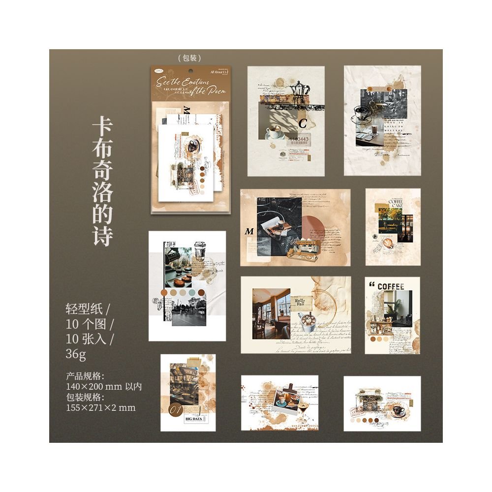 Emotions of Poetry Series Retro Material Paper 10 Sheets 6 Styles - ViktaShop