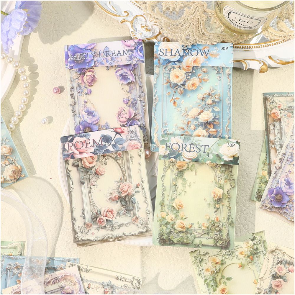 Floating Flower Border Series Paper 30 sheets 4 designs - ViktaShop