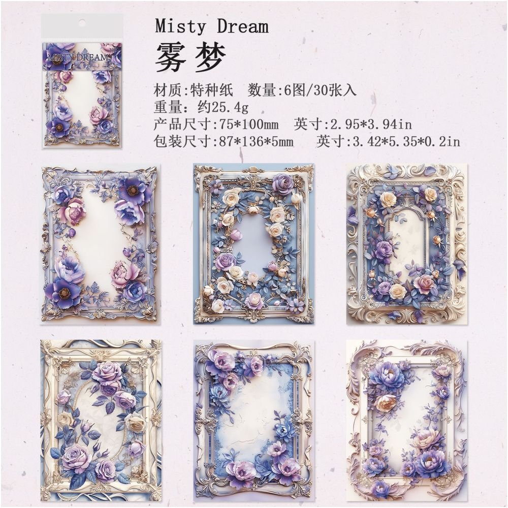 Floating Flower Border Series Paper 30 sheets 4 designs - ViktaShop