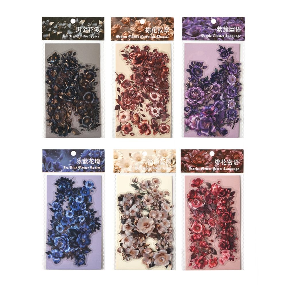 Floral Art Series Retro PET Stickers 15 sheets 6 designs - ViktaShop