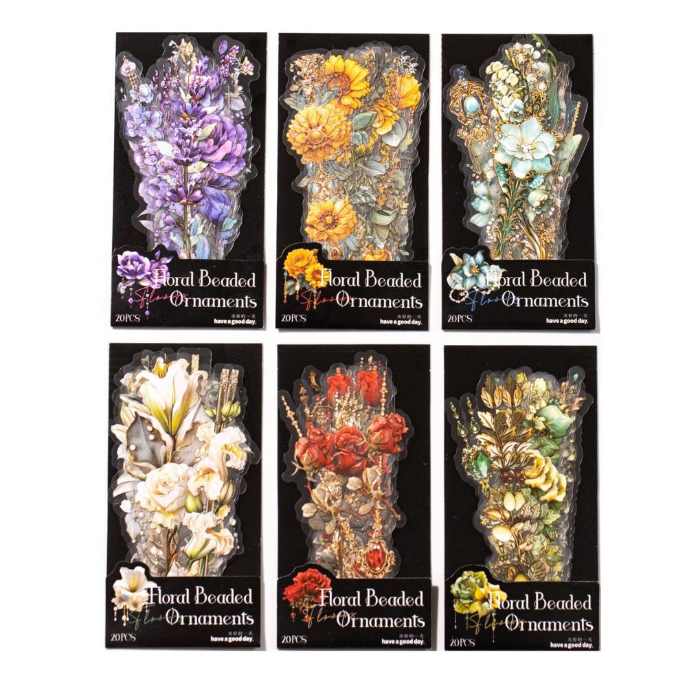 Floral Beaded Series PET Stickers 6 Styles 20 Pcs - ViktaShop