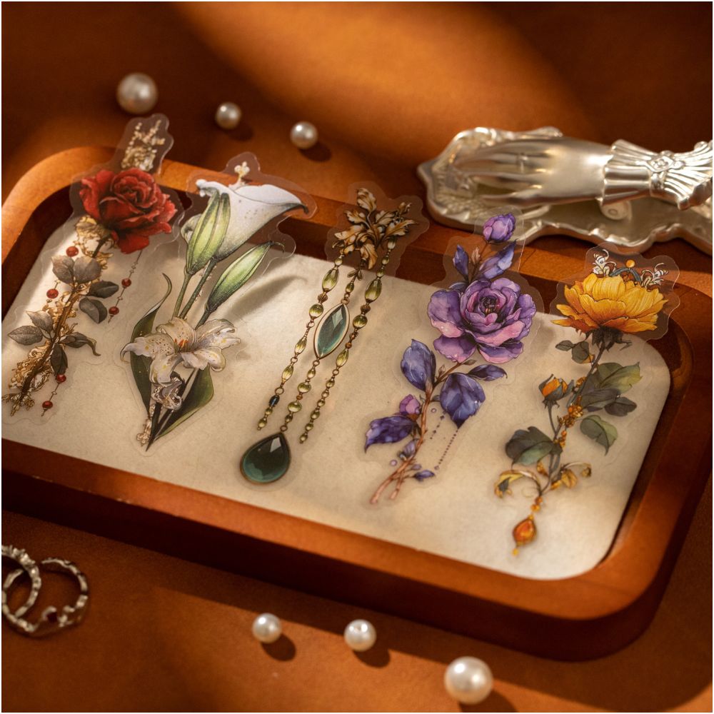Floral Beaded Series PET Stickers 6 Styles 20 Pcs - ViktaShop