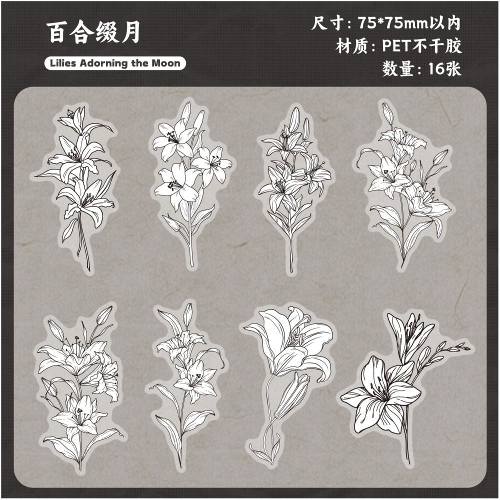 Floral Dye Series PET Stickers 6 Styles 16 Pcs - ViktaShop