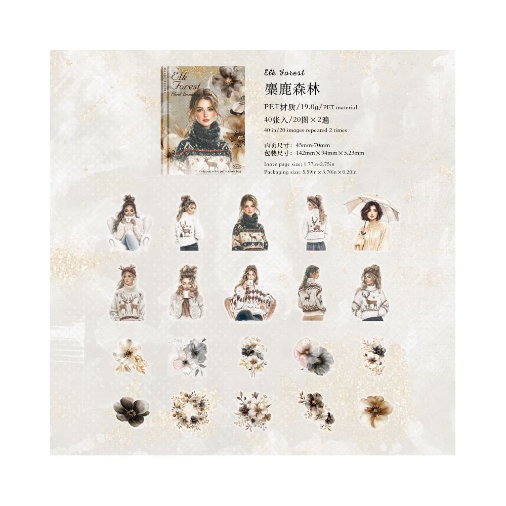 Floral Encounters Series Character PET Stickers 6 Styles 40 Pcs - ViktaShop