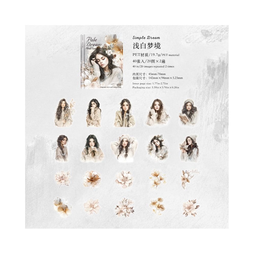 Floral Encounters Series Character PET Stickers 6 Styles 40 Pcs - ViktaShop