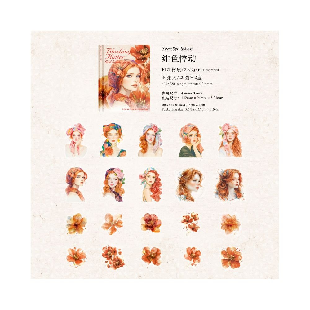 Floral Encounters Series Character PET Stickers 6 Styles 40 Pcs - ViktaShop