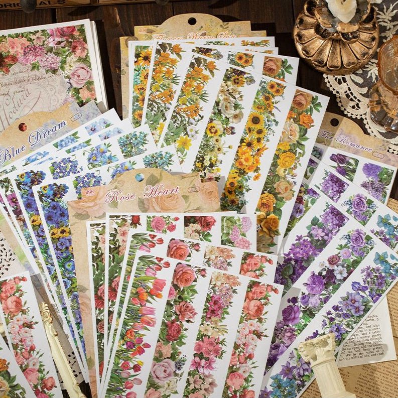 Floral Garden Series Washi Stickers 4 sheets 4 designs - ViktaShop