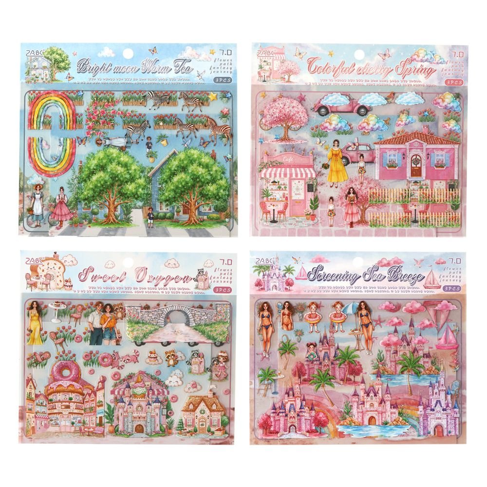 Floral Path Fantasy Journey Series PET Stickers 3 Sheets 4 Designs - ViktaShop