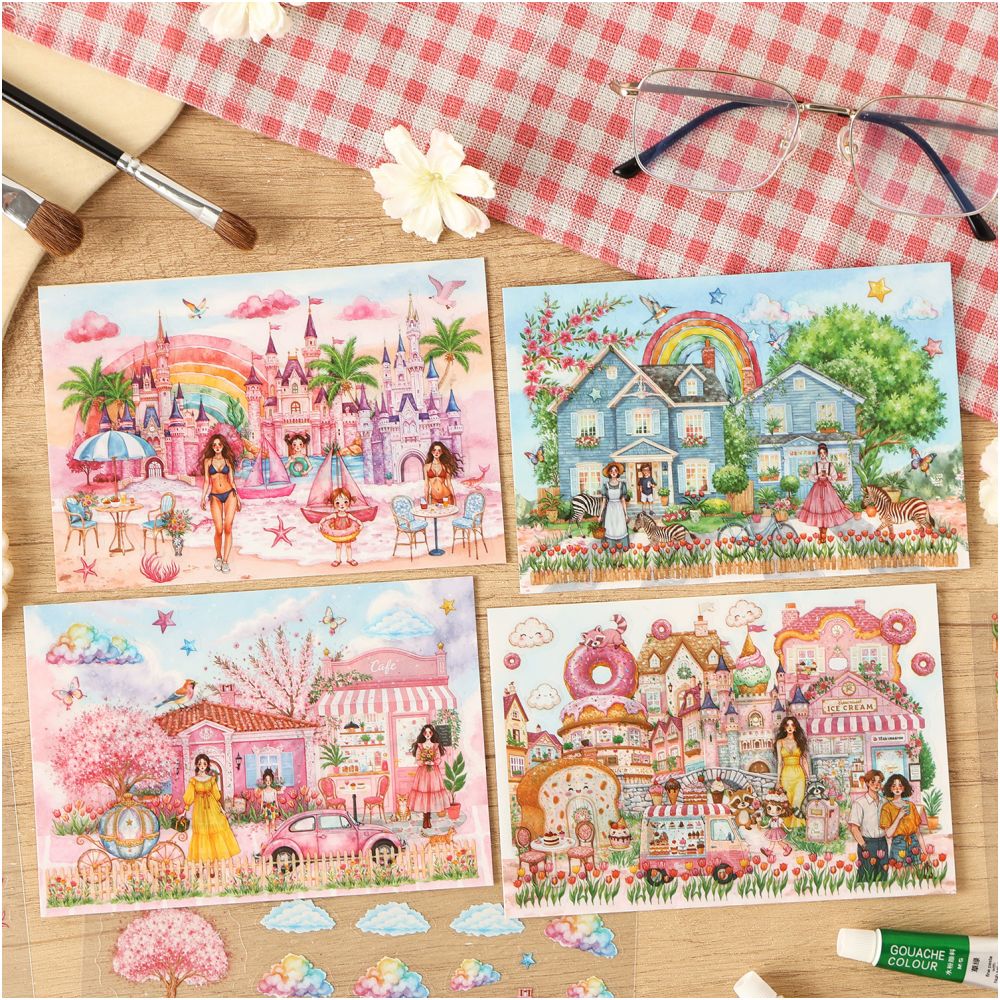 Floral Path Fantasy Journey Series PET Stickers 3 Sheets 4 Designs - ViktaShop