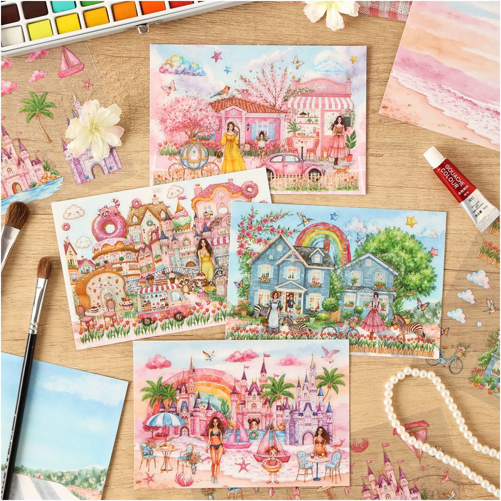 Floral Path Fantasy Journey Series PET Stickers 3 Sheets 4 Designs - ViktaShop
