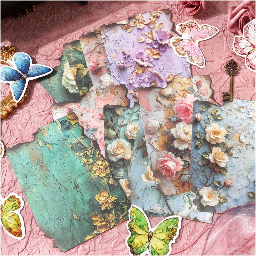 Floral Series Retro Butterfly and Flower Material Paper 30 sheets 4 Styles - ViktaShop