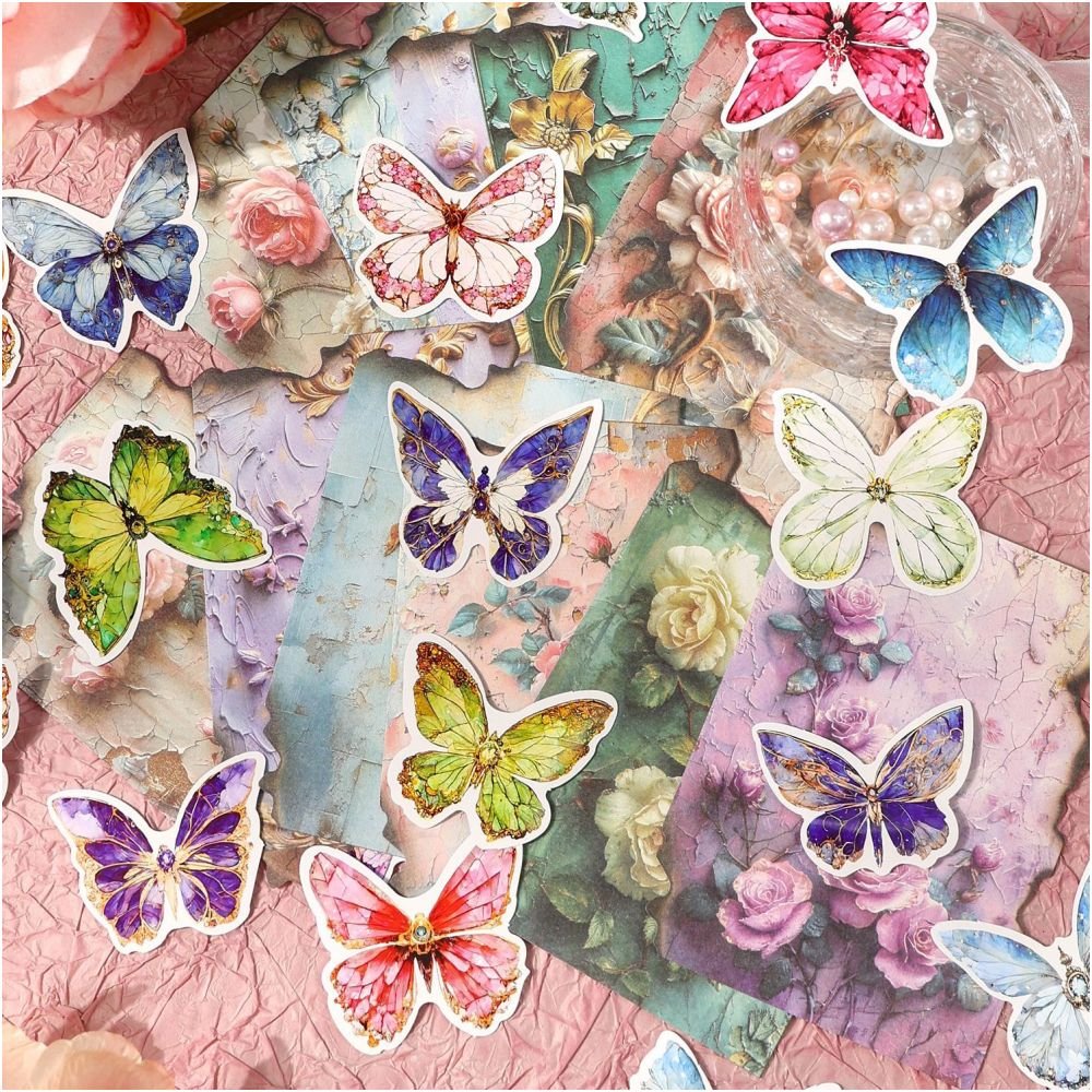 Floral Series Retro Butterfly and Flower Material Paper 30 sheets 4 Styles - ViktaShop