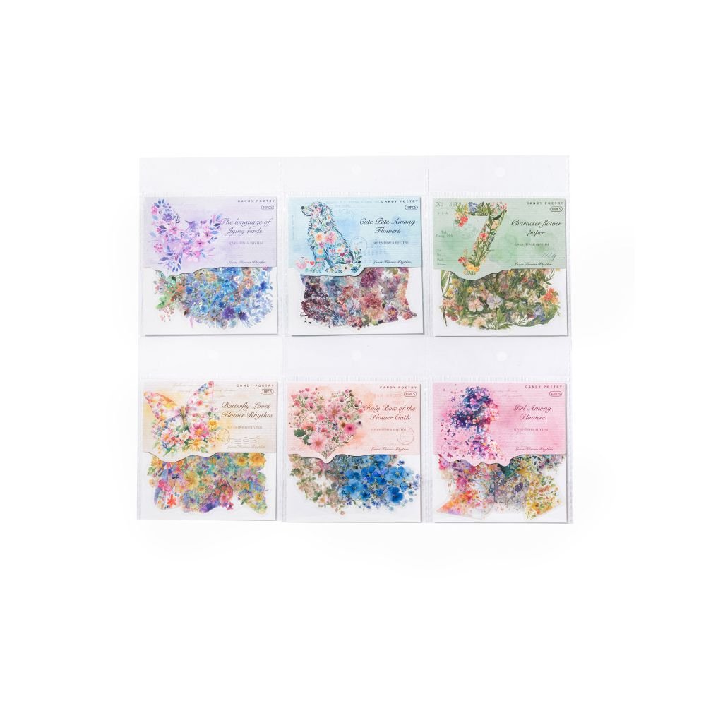 Floral World Series PET Stickers 10 Sheets 6 Designs - ViktaShop