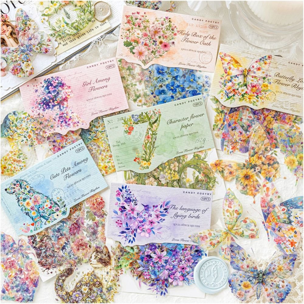 Floral World Series PET Stickers 10 Sheets 6 Designs - ViktaShop