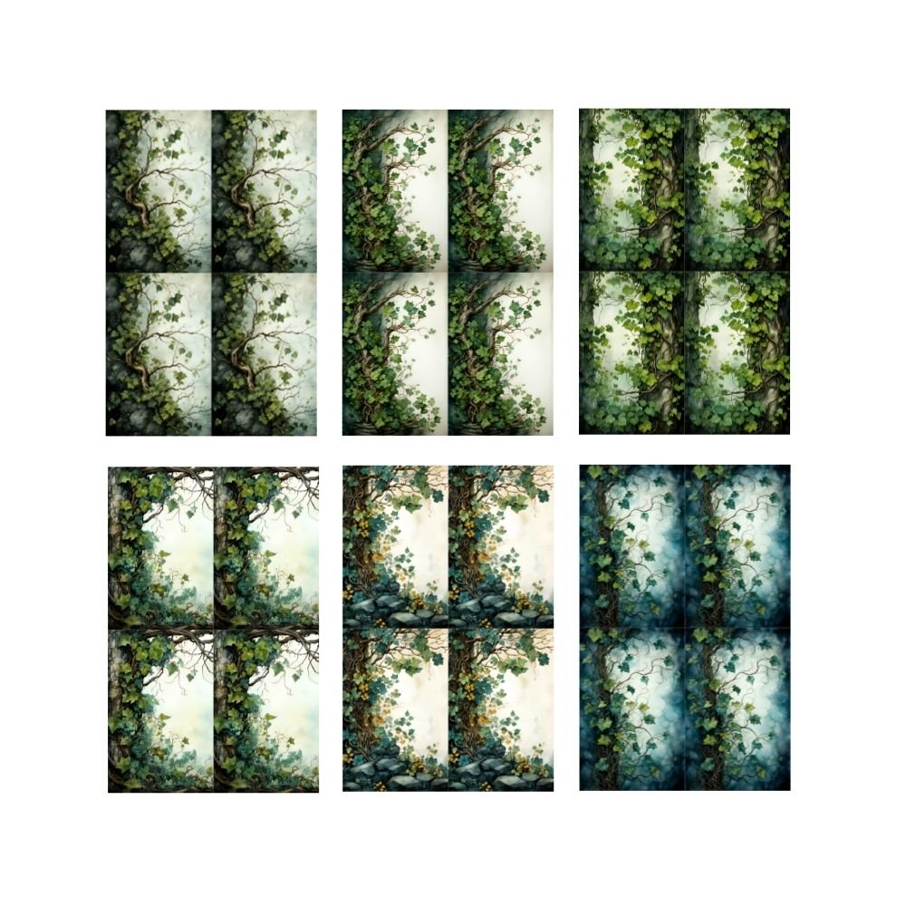 Forest Series Green Plants Background Paper 12 Sheets 13cm x 20cm - ViktaShop