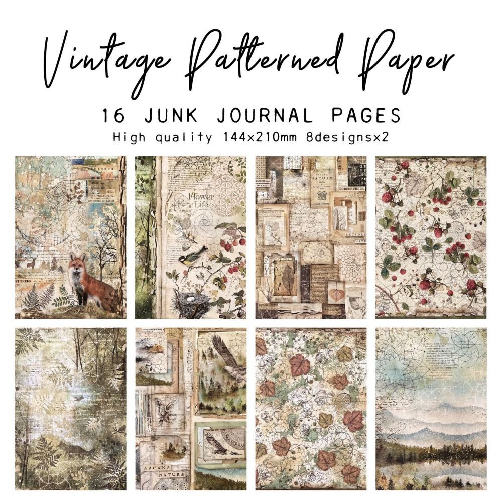Forest series vintage material paper 16 sheets 14cm x 21cm - ViktaShop