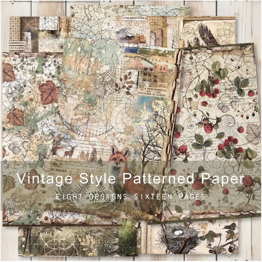 Forest series vintage material paper 16 sheets 14cm x 21cm - ViktaShop