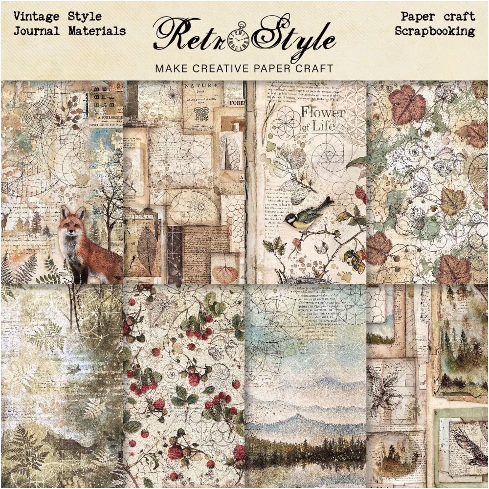 Forest series vintage material paper 16 sheets 14cm x 21cm - ViktaShop