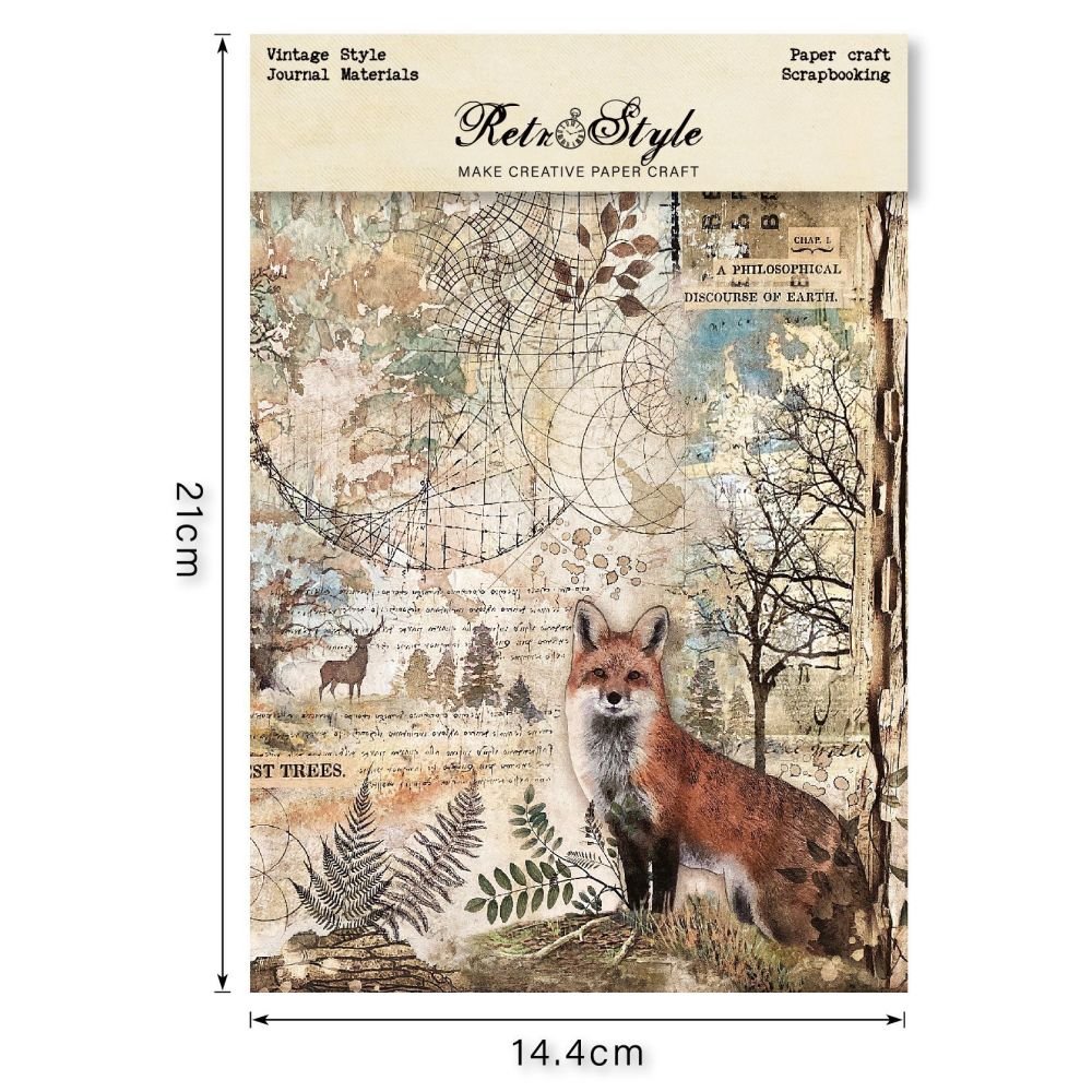 Forest series vintage material paper 16 sheets 14cm x 21cm - ViktaShop