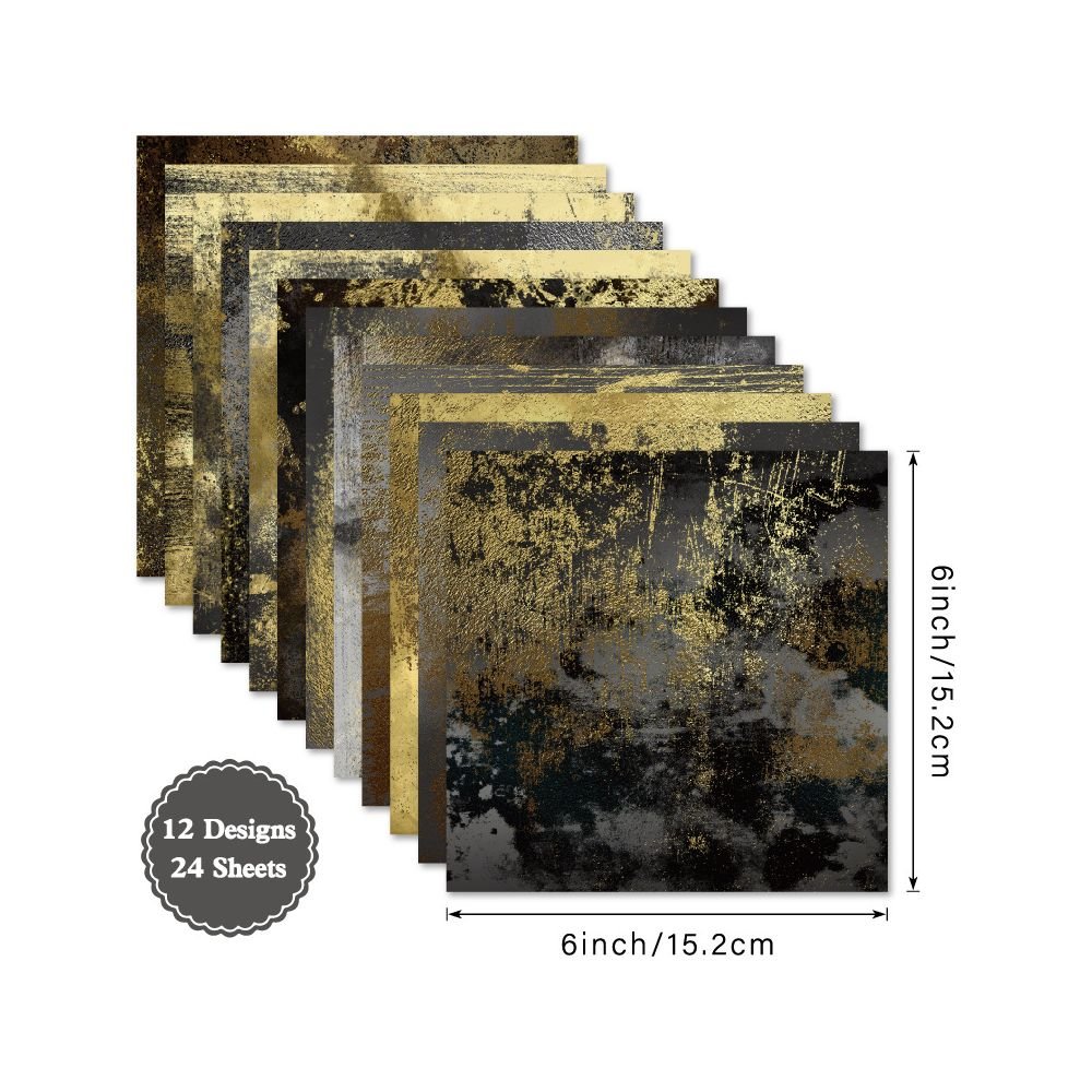 Gold and black material paper 24 Sheets - ViktaShop
