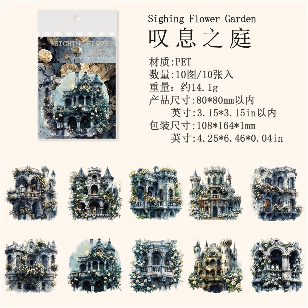 Gothic Floral Garden Series PET Stickers 4 Designs 10 Pcs - ViktaShop